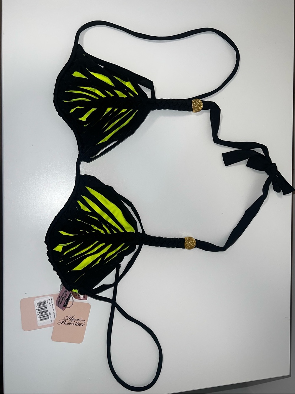 Agent Provocateur Black Bikini with Green Striped Cups New - Picture 2 of 8